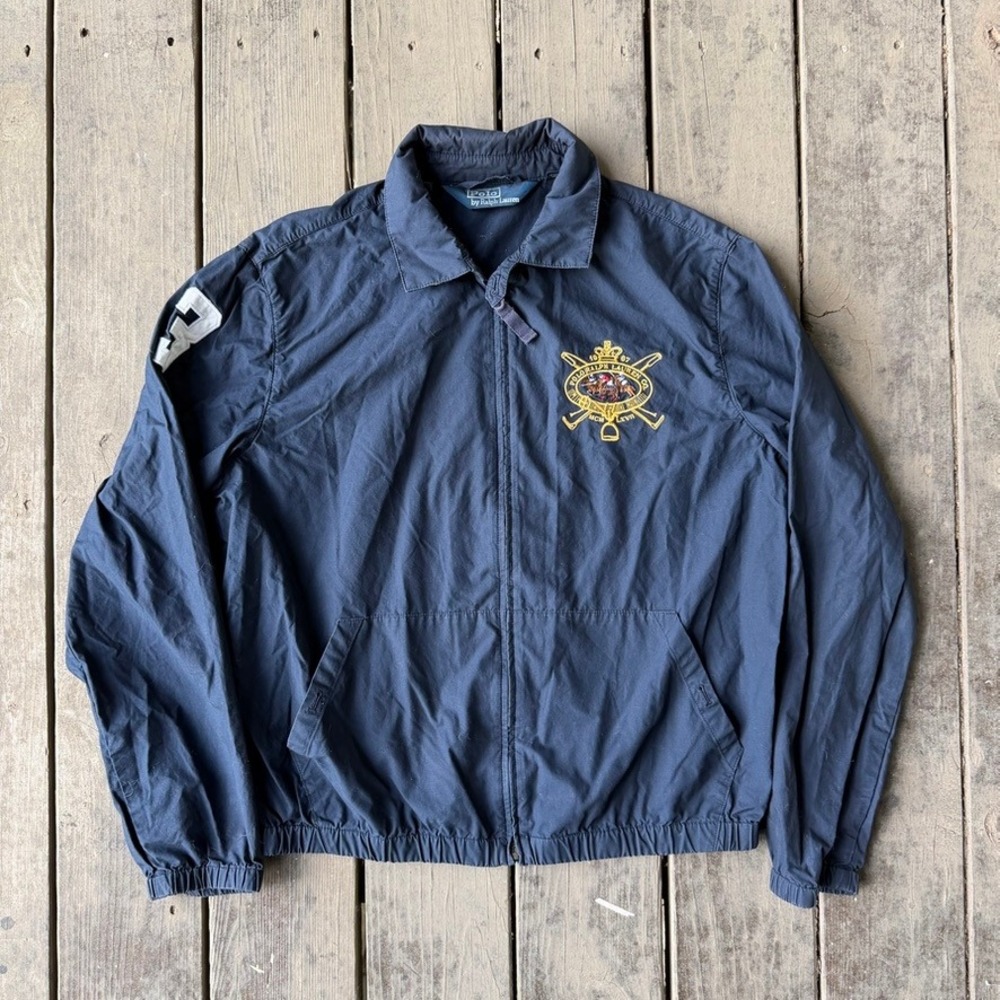 Polo by Ralph Lauren Vintage Navy Blue Embroidered Crest Harrington Jacket M